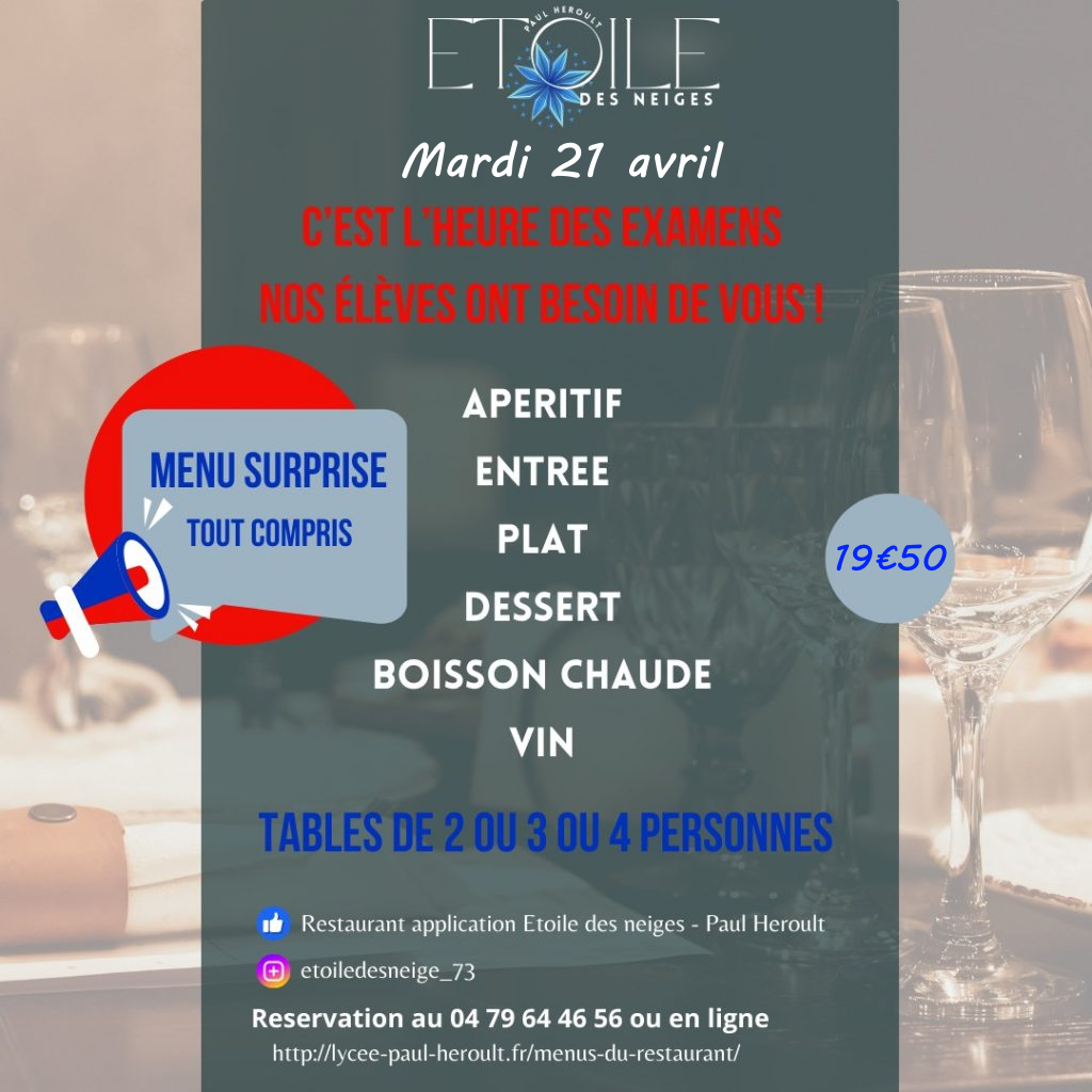 Menu restaurant 21 avril 2026